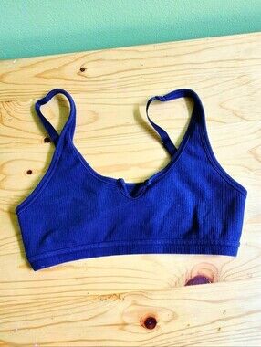 Aerie Real Good Navy Blue Ribbed V-Notch Bralette Top
